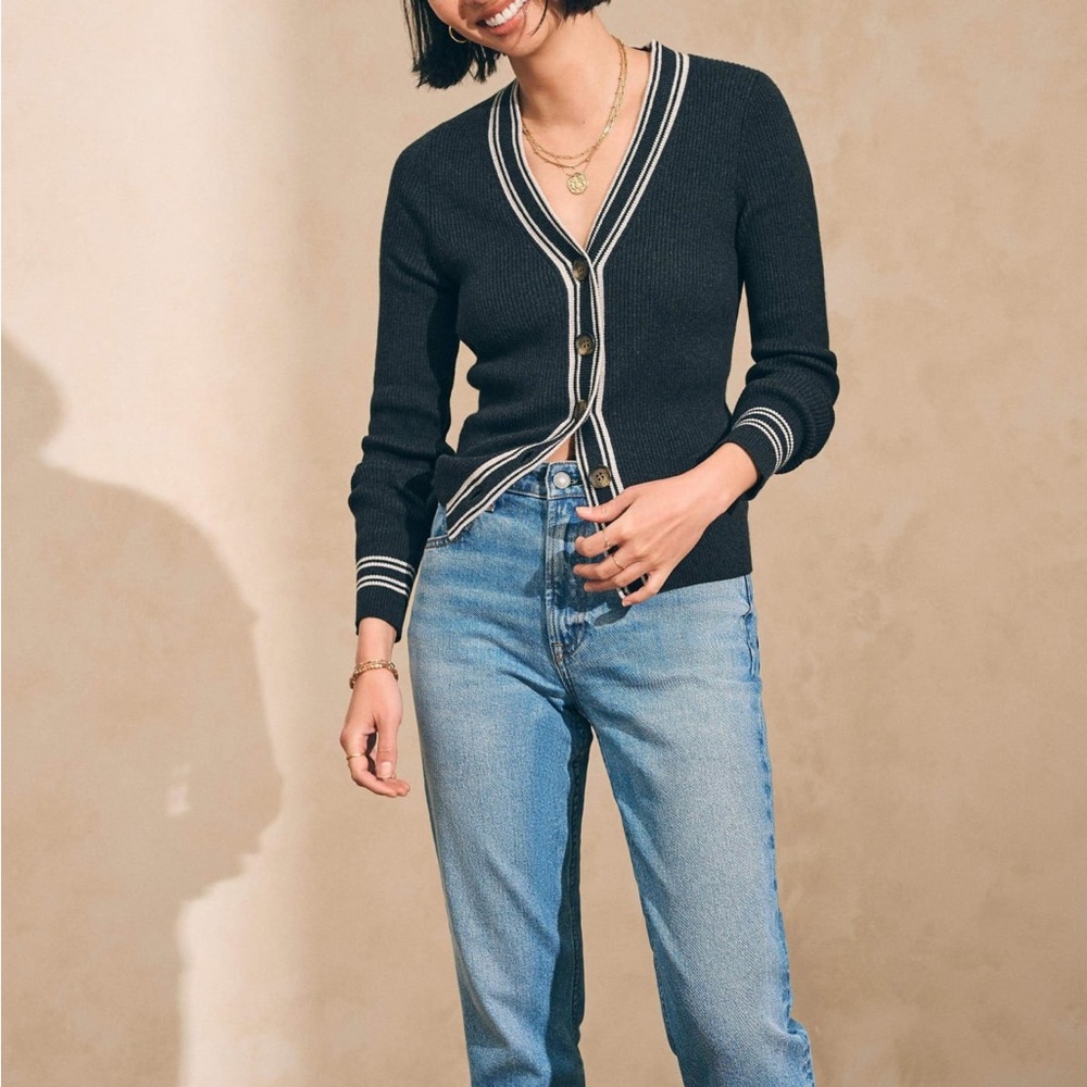 Faherty Mikki Striped Knit Cardigan Sweater